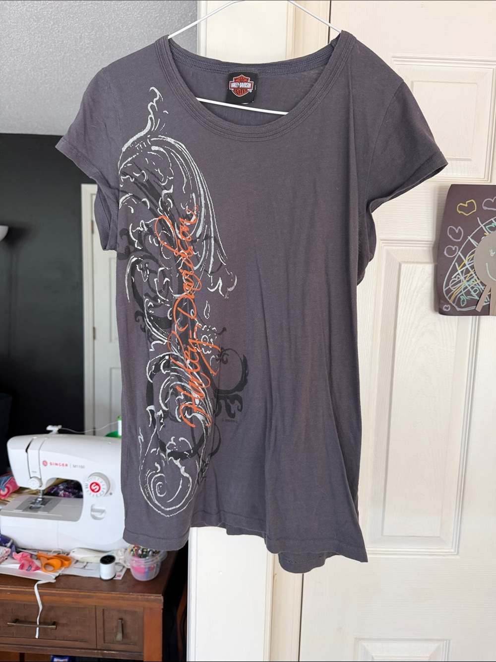 Harley-Davidson Charcoal Graphic Tee with Orange Accent